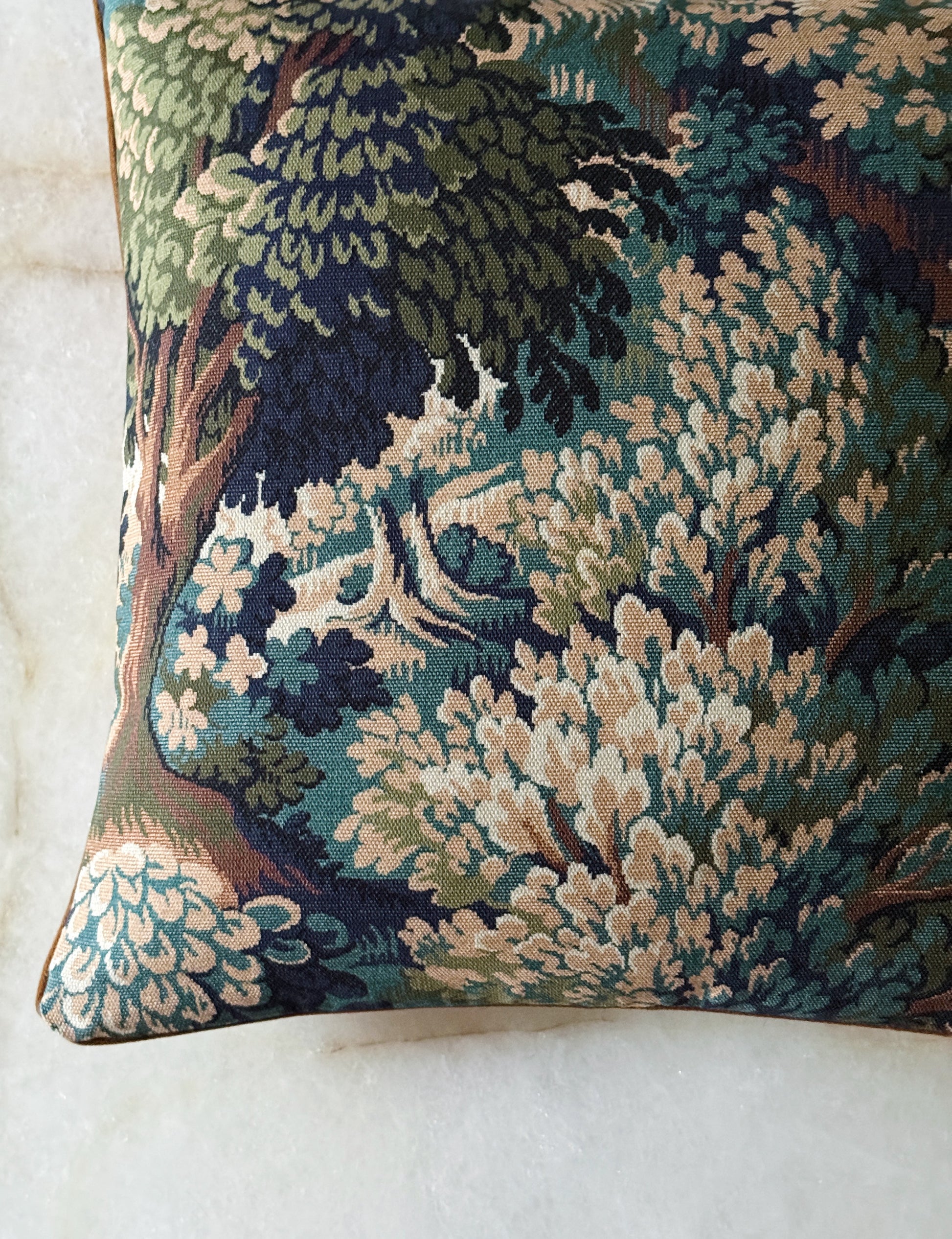 Forest Tapestry Pillow with Velvet Backing & Down Insert | 20x20 Decorative Pillow