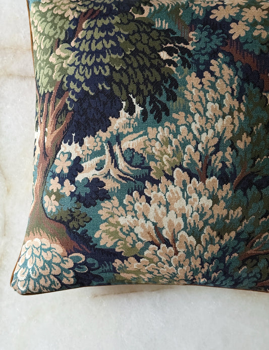 Forest Tapestry Pillow with Velvet Backing & Down Insert | 20x20 Decorative Pillow