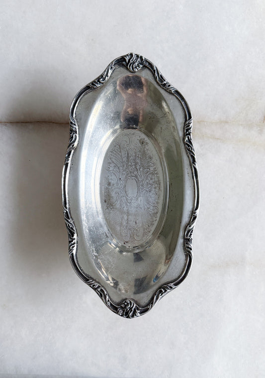 Large Vintage Silver Footed Oval Decorative Tray
