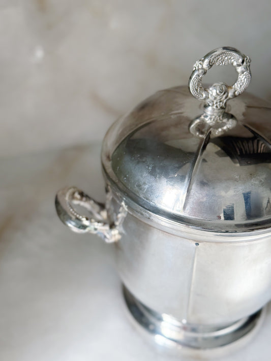 Vintage Silver Lidded Ice Bucket with White Liner | Classic Barware