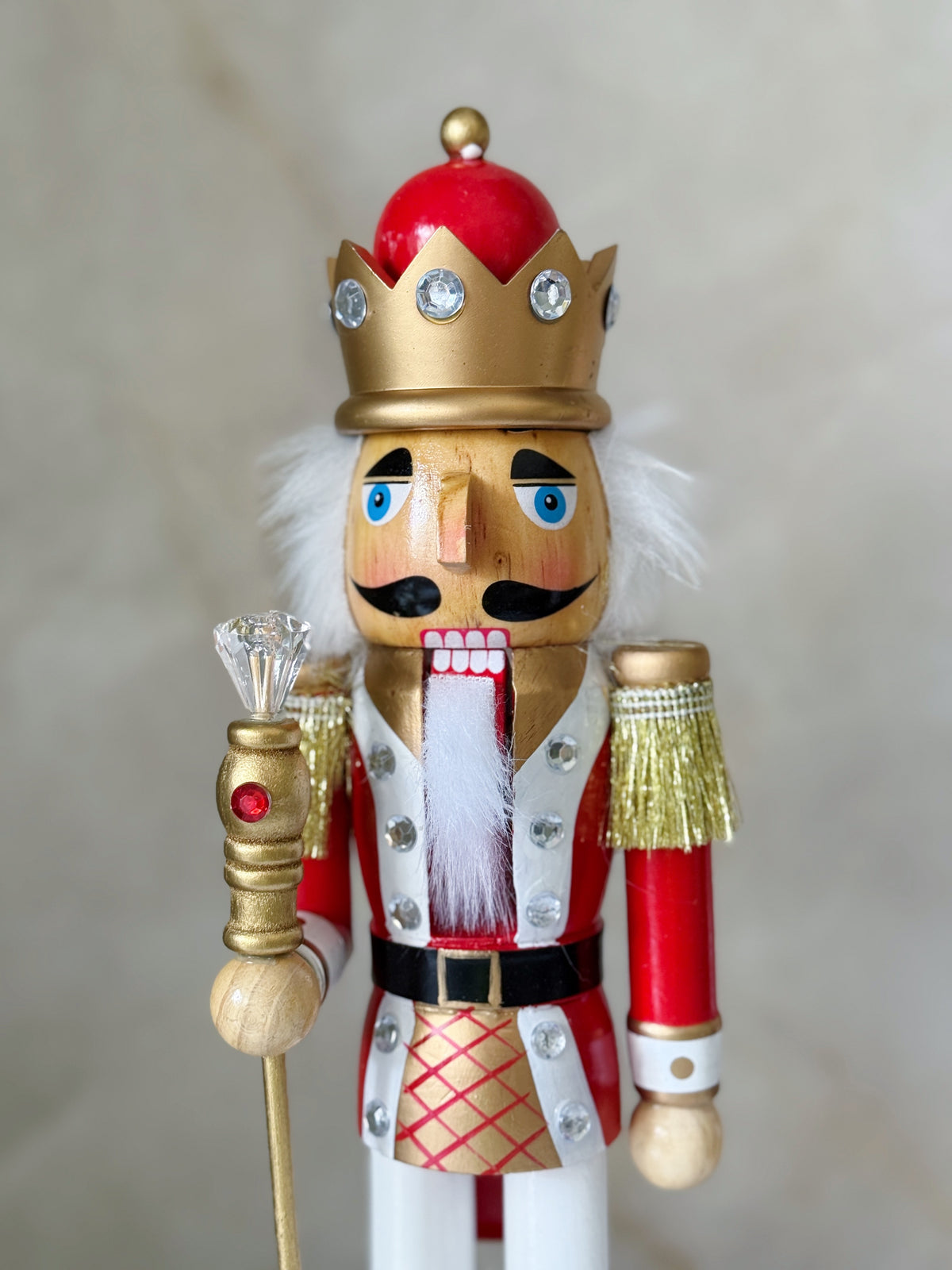 Set of Three 15" Red & White Wooden Soldier Nutcrackers