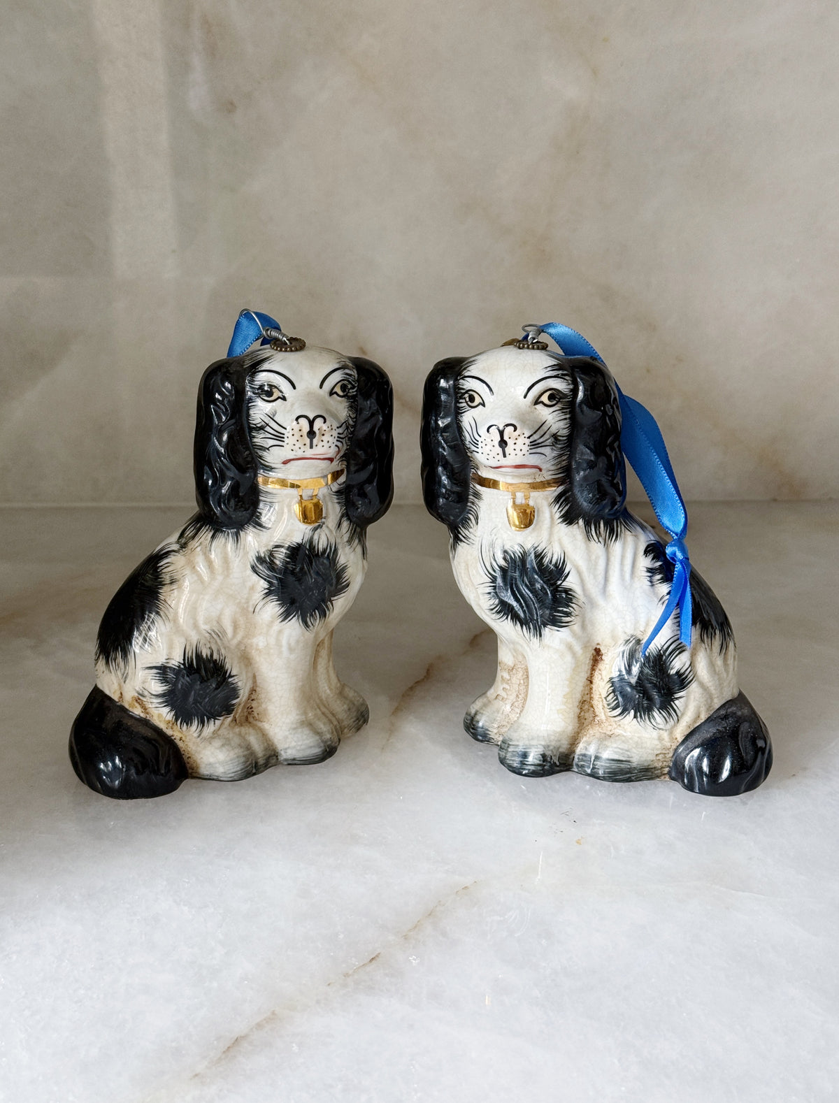 Black & White Staffordshire Dog Christmas Ornaments – Set of Two