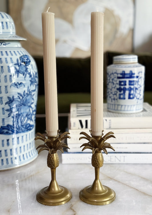 Vintage Brass Pineapple Candle Holders – Set of Two