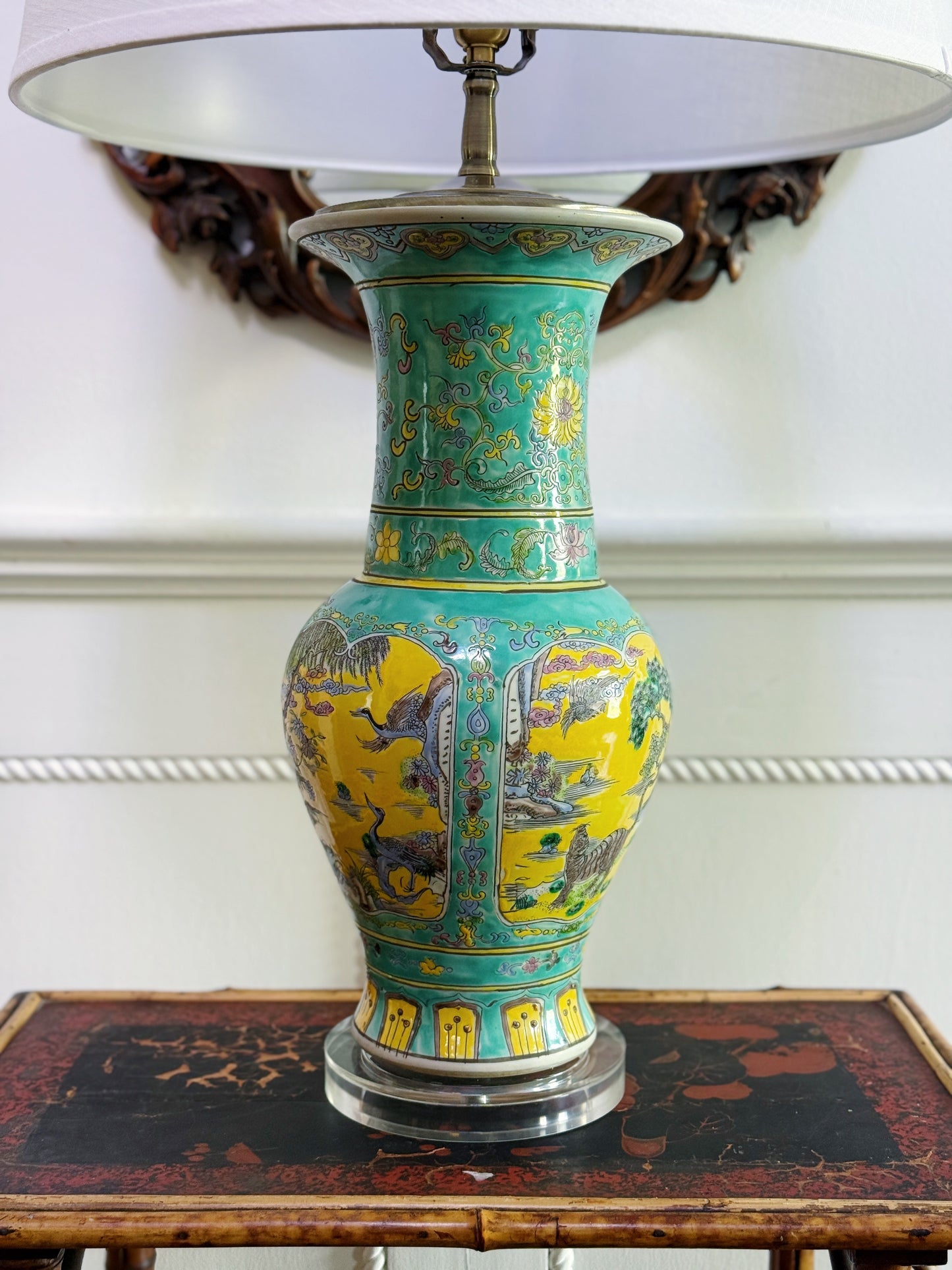 Turquoise & Yellow Porcelain Lamp