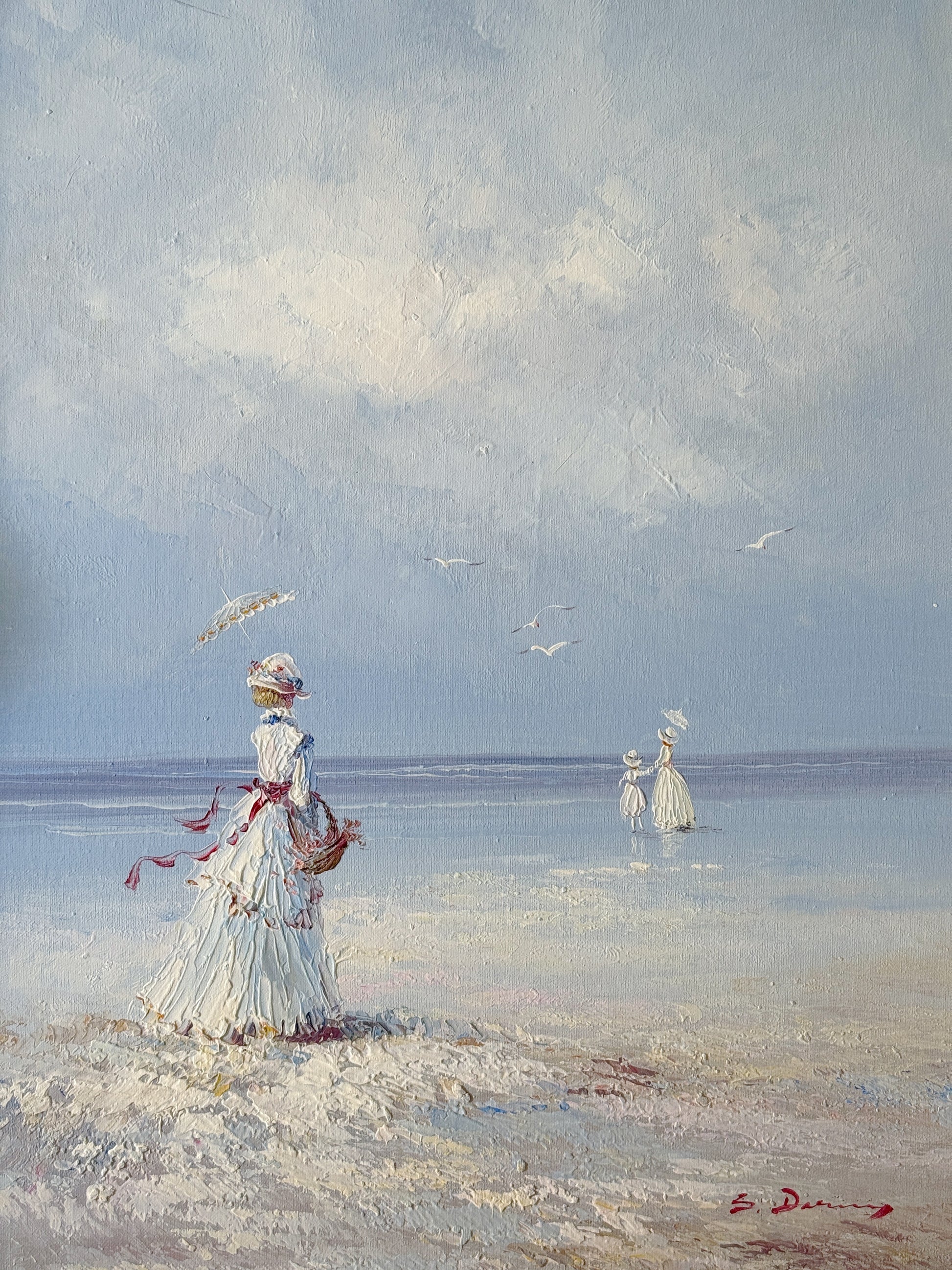 Vintage Framed Oil Painting - Victorian Seaside