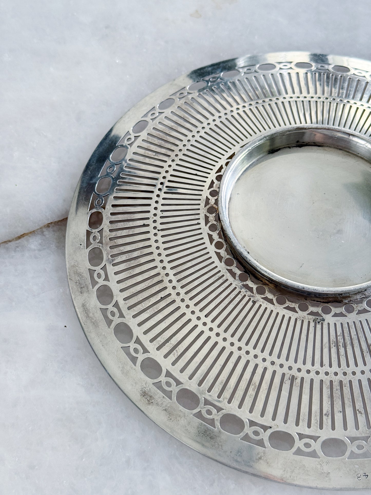 Vintage Silver Reticulated Round Tray
