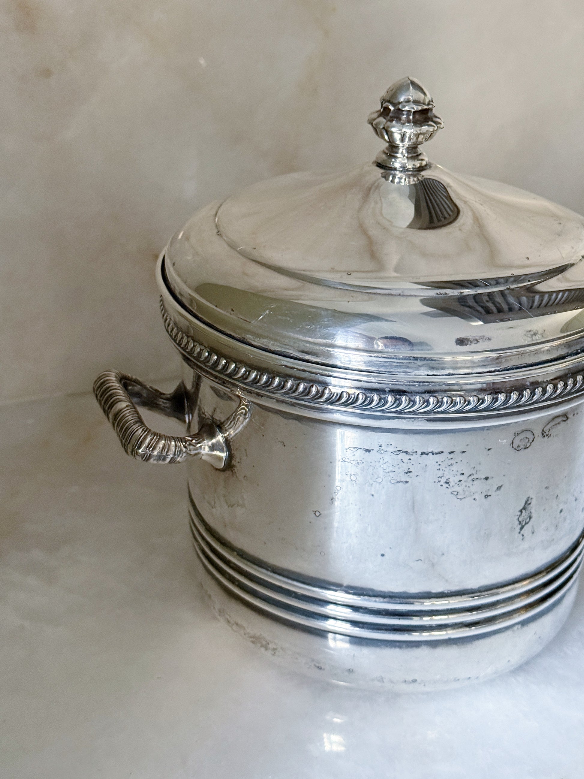 Vintage Silver Plate Ice Bucket with Removable White Liner