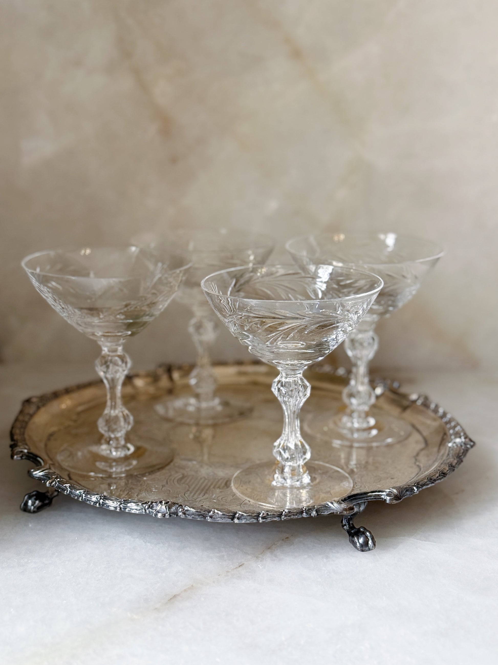 Set of Vintage Crystal Champagne Coupes