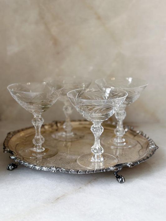 Set of Vintage Crystal Champagne Coupes
