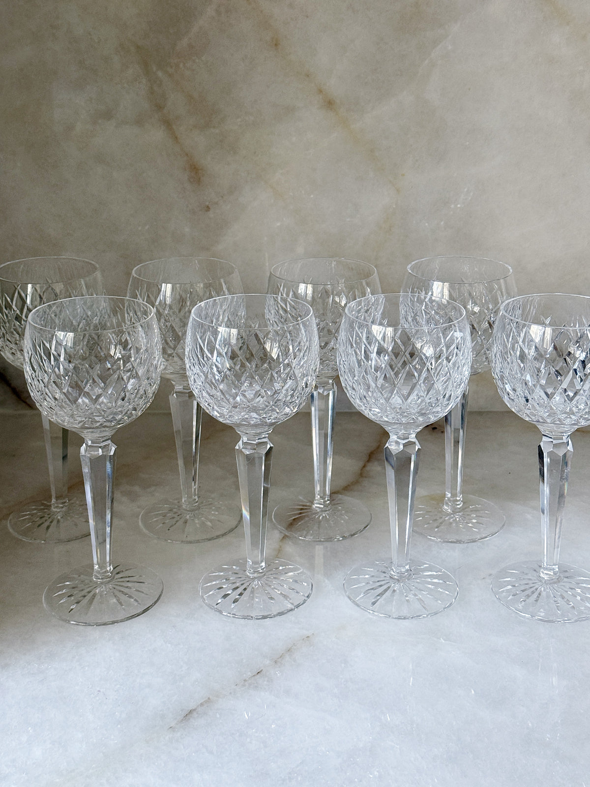 Vintage Waterford Donegal Cut Crystal Hock Wine Glasses — Set of 8
