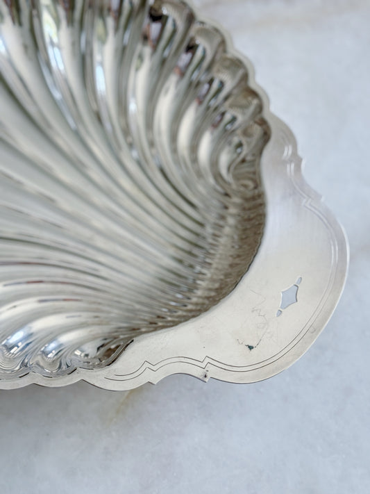 Large vintage silver shell tray