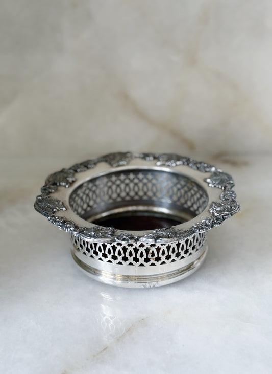 Vintage Silver Wine Coaster with Grape Leaf detail