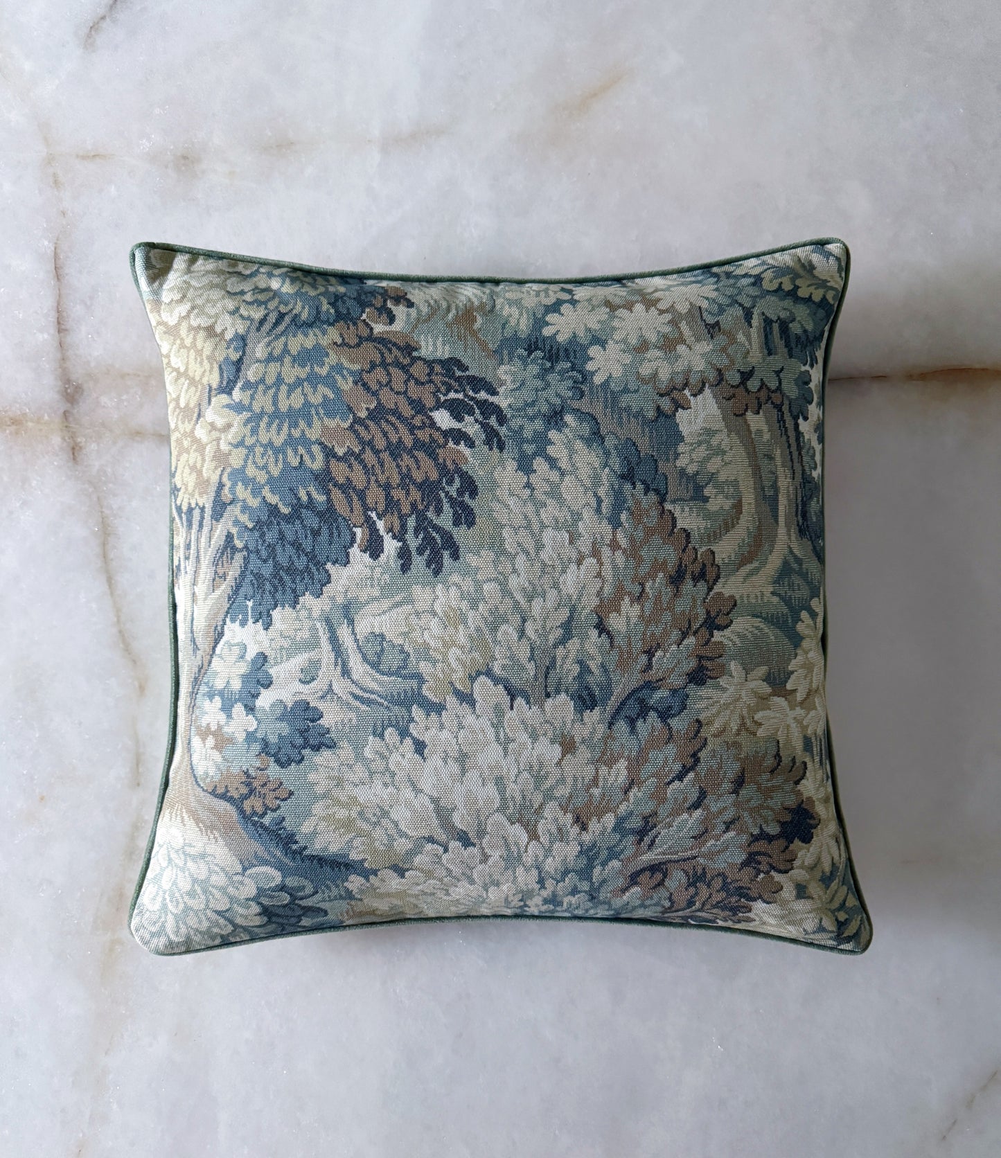 Sage Green Tapestry Pillow with Velvet Backing & Down Insert | 20x20 Accent Pillow