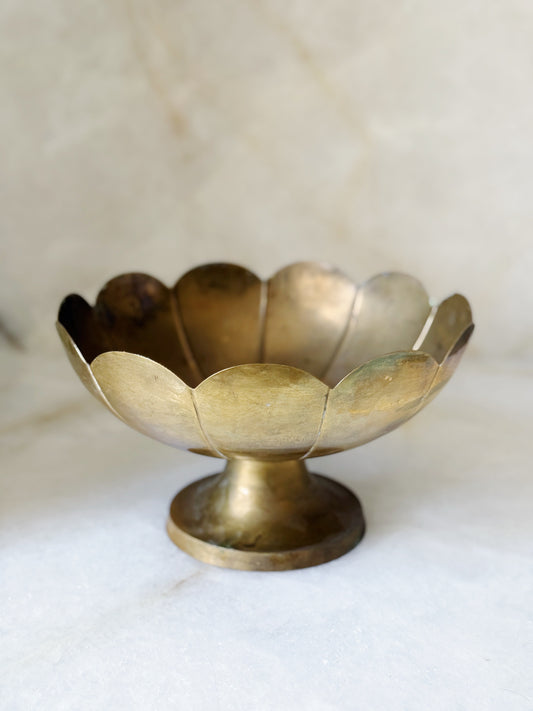 scalloped vintage brass pedestal 