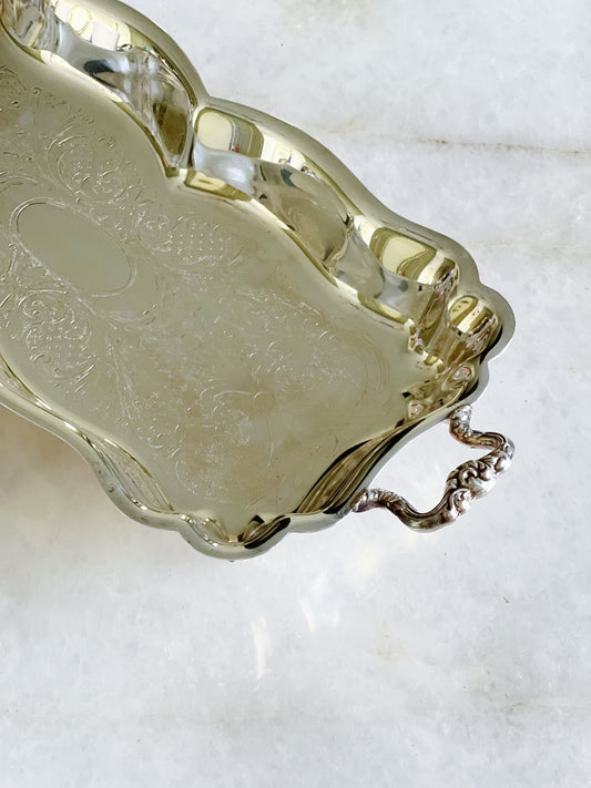 footed vintage silver serving tray 