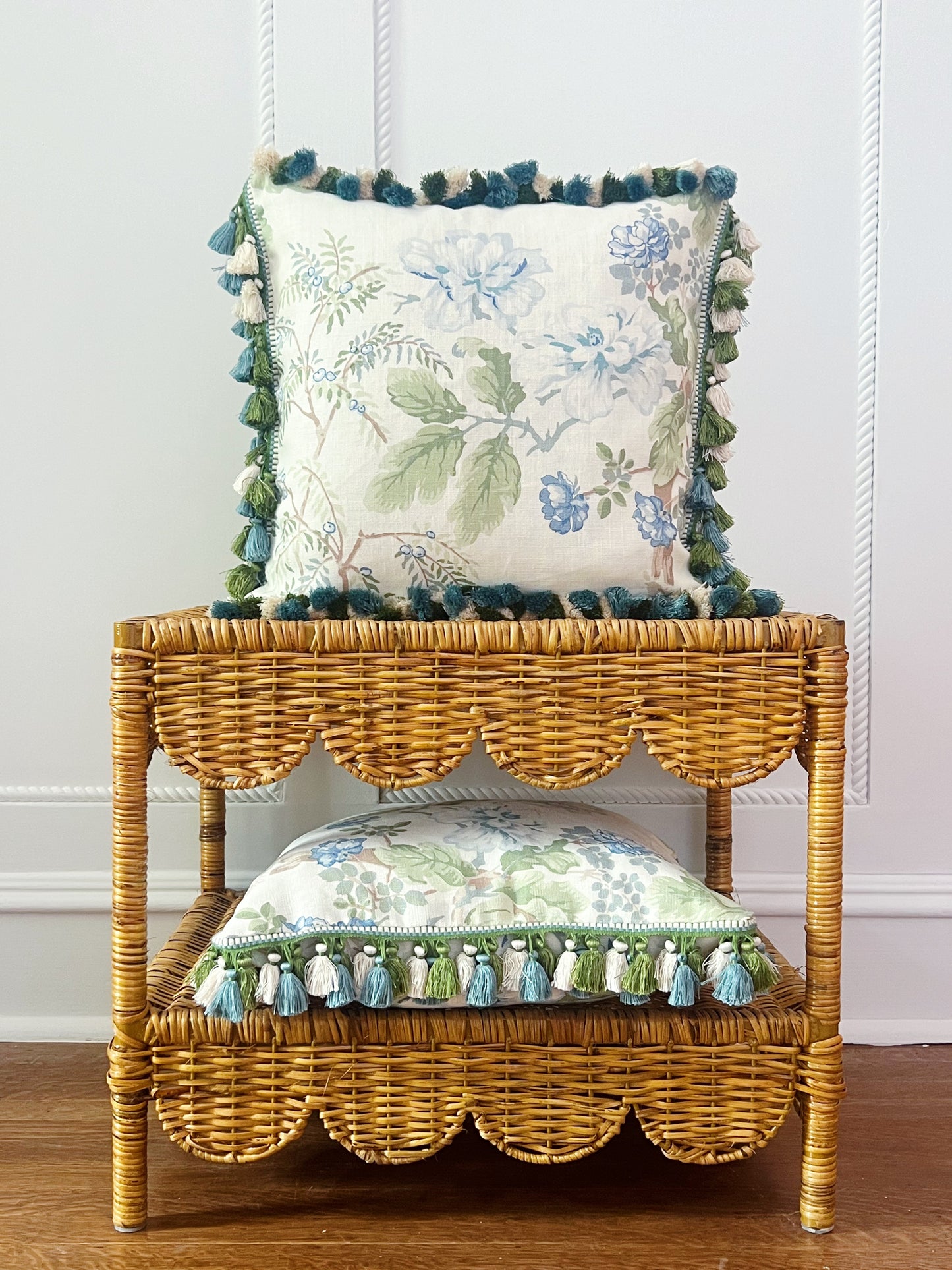 Custom Pillow of Lee Jofa Chinese Peony fabric with Brunschwig & Fils Trim