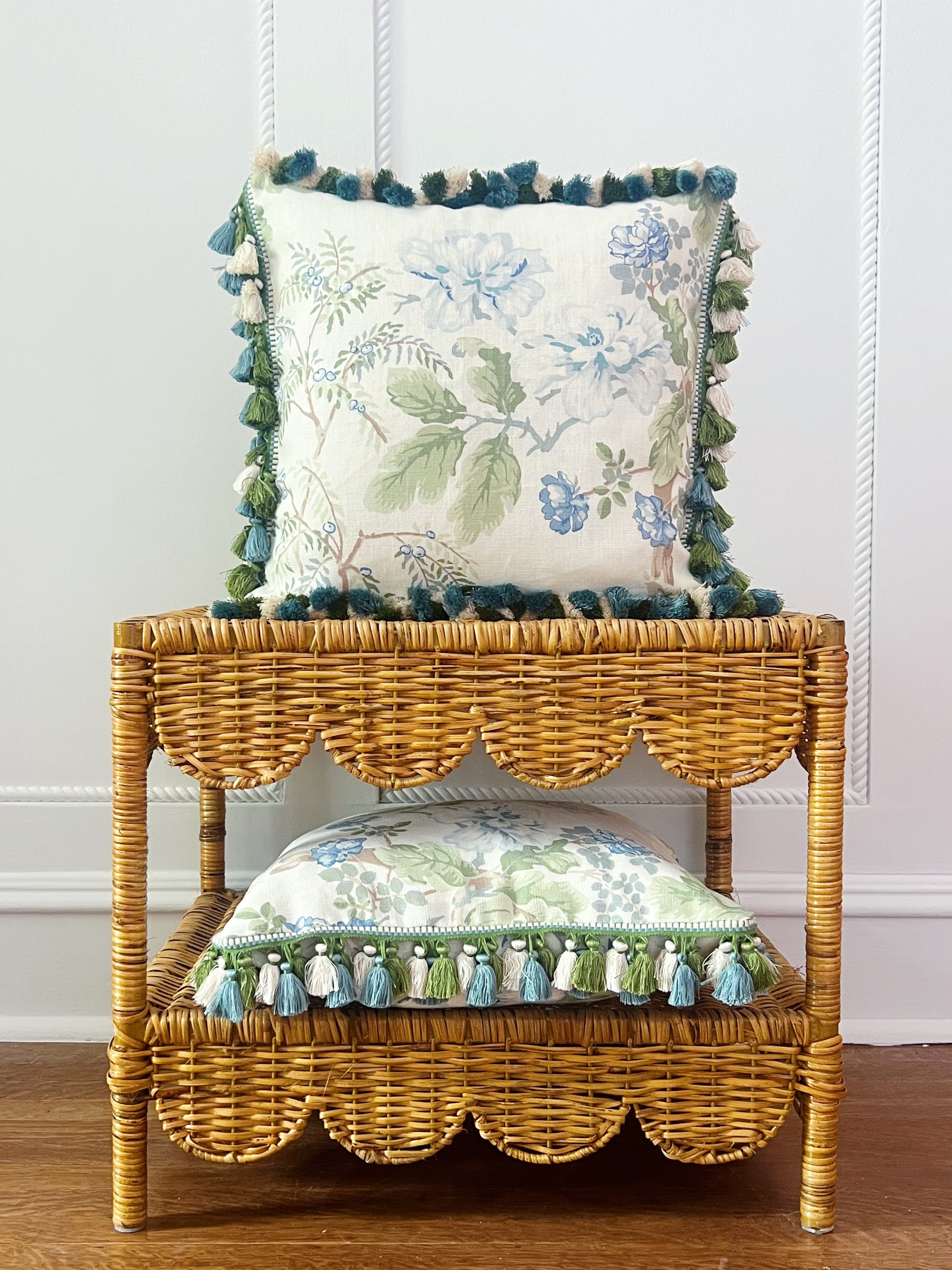 Custom Pillow of Lee Jofa Chinese Peony fabric with Brunschwig & Fils Trim