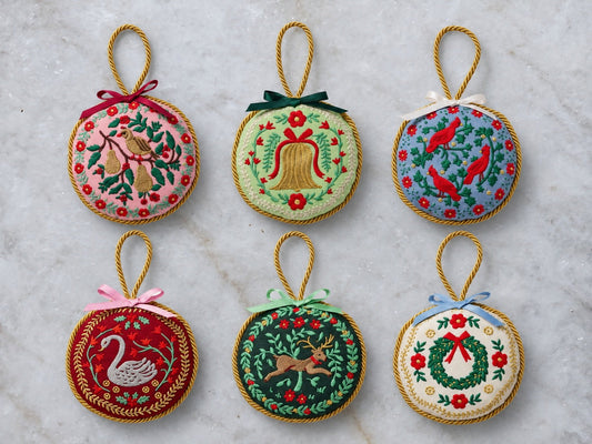 Christmastide embroidered ornament set of 6