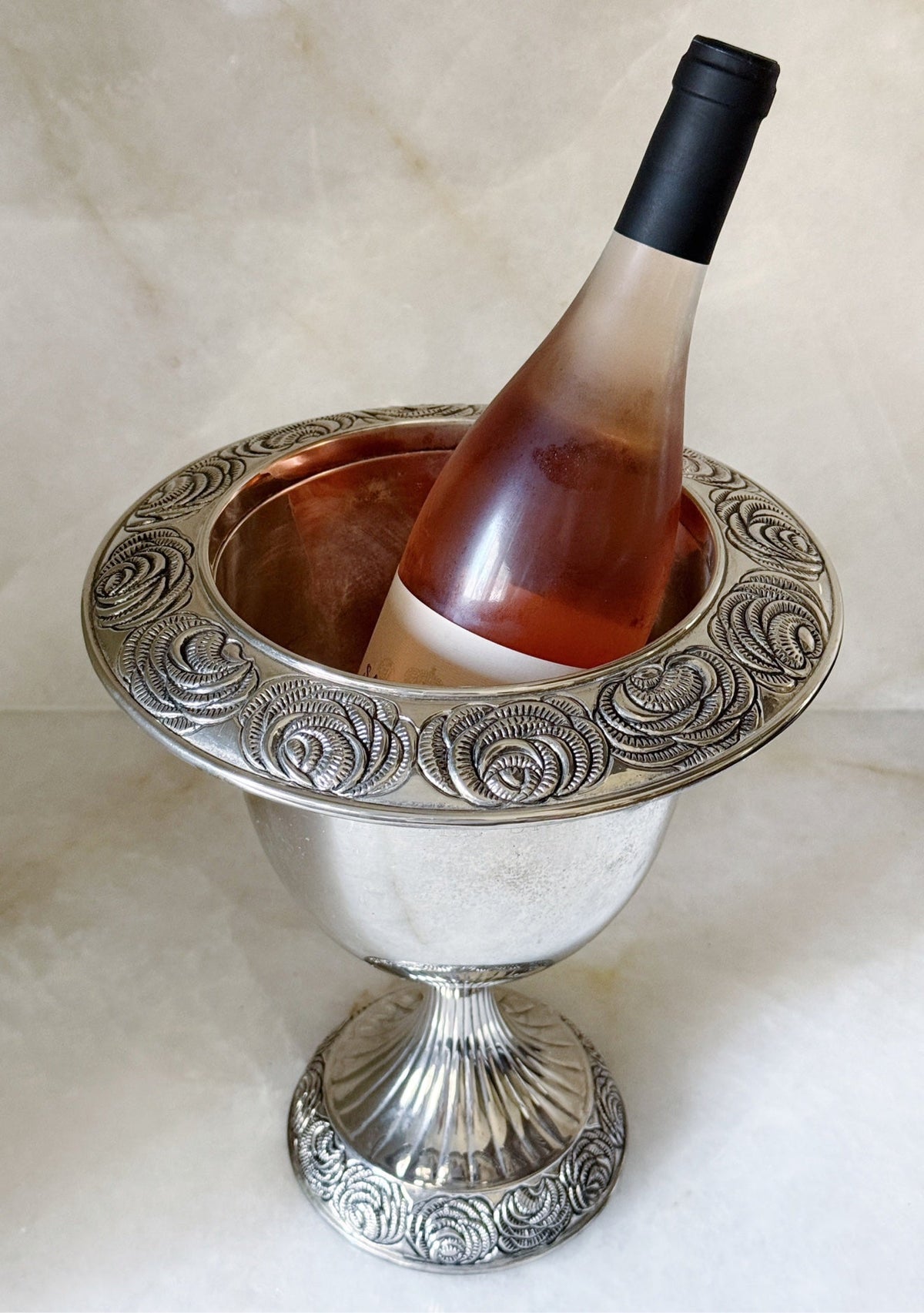 Vintage Silver Pedestal Urn with Rosette Detailing