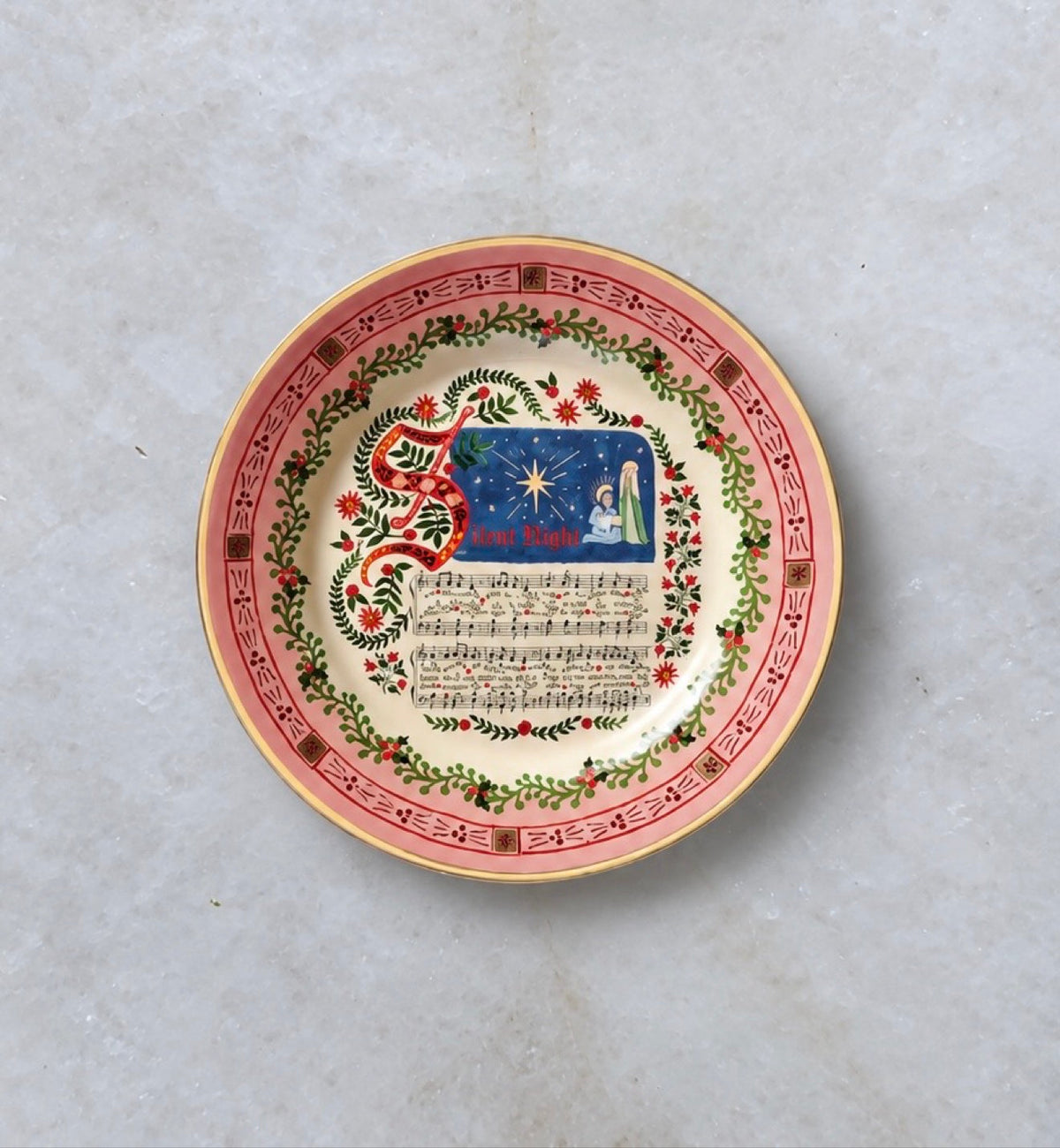Silent Night Christmas dessert plate with sheet music