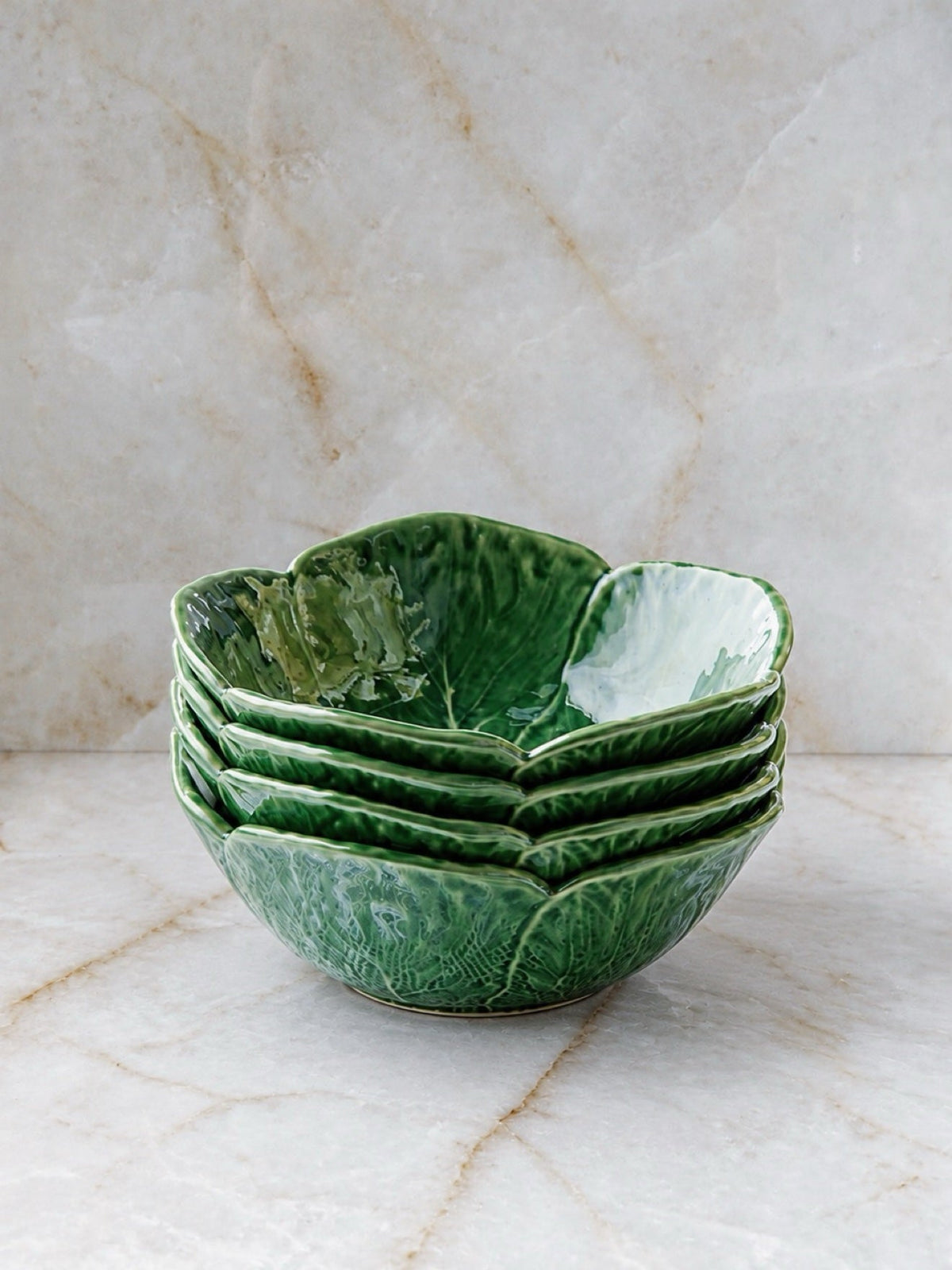 Le Jardin Cabbage cereal bowls stacked