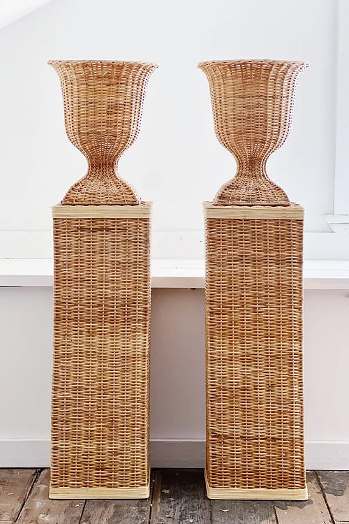 wicker urn and pedestal 