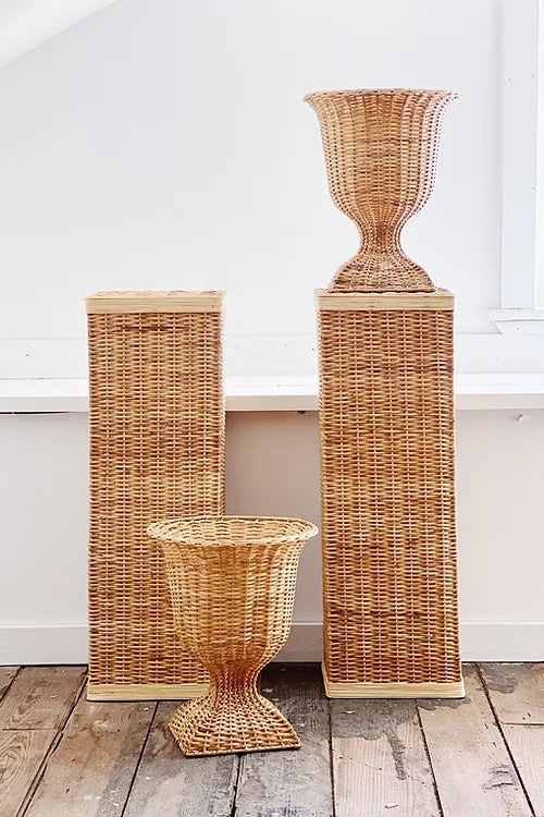 wicker urns and wicker pedestals 